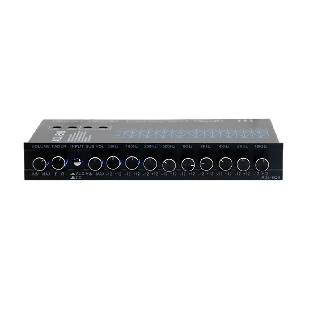 Pteanecay 9 Band Equalizer High Performance 9 Equalization Bands 12V DC for Boat RV Car Metal with CD AUX Input Chip Output, Black, 500735596