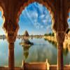 CORFOTO 7x5ft Indian Temple Backdrop Fabric Old Indian Temple Background for Photography Jaisalmer Temple Arches Lake Landscape Backdrop Indian Landmark Religious Travel Portrait Photo Booth view 3