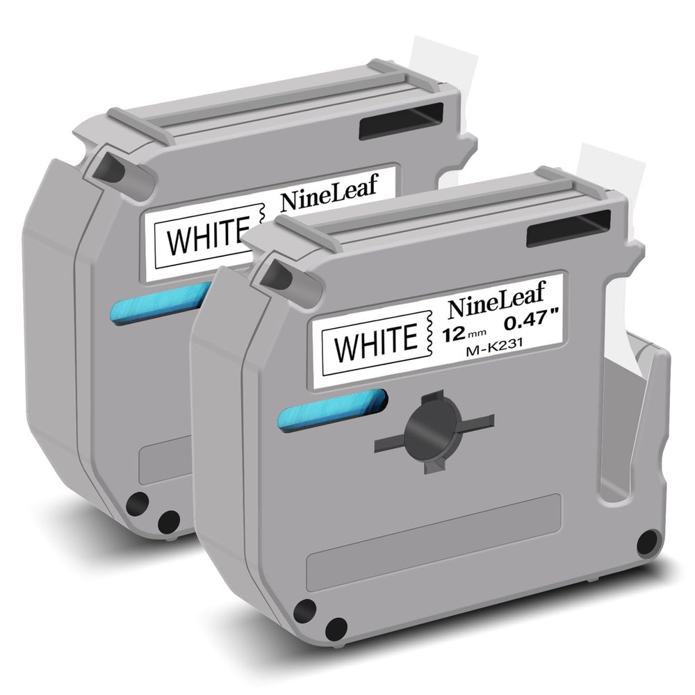NineLeaf 2 Pack Compatible for Brother P-Touch M Tape M-K231 M-K231S MK231 M231 12mm 0.47'' Black on White Label Tape for PT-65 PT-70 PT-45M PT-55 PT-55BM PT-55S Label Maker