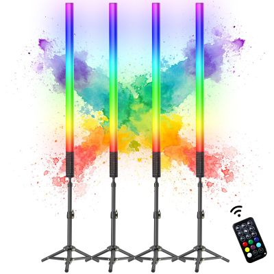 4Pack RGB Tube Light Bar with Stand, 5000mAh Battery Powered LED Video Light Wand Handheld Color Neon Tube Lights Stick for Stage DJ Dance Club Party Photography Studio Lighting