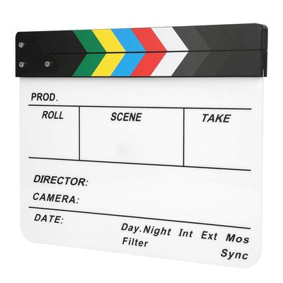 Film Clap Clapstick Easy to Erase Chalk for Movie Memories Role Playing, Editing, Video Production, Film Rolls, Camera Photography, etc. (Color Strip whiteboard (PAV1))