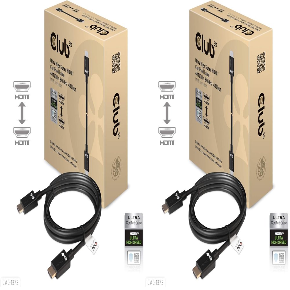 Club 3D Ultra High Speed HDMI-Kabel 10K120Hz 48Gbit/s - 3m (Pack of 2)