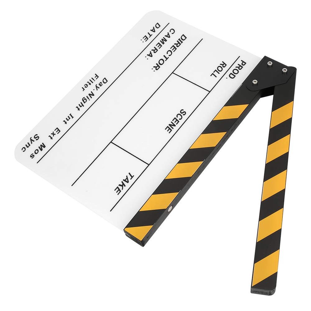 Film Clap Clapstick Easy to Erase Chalk for Movie Memories Role Playing, Editing, Video Production, Film Rolls, Camera Photography, etc. (Yellow Stripe whiteboard (PAV1Y))