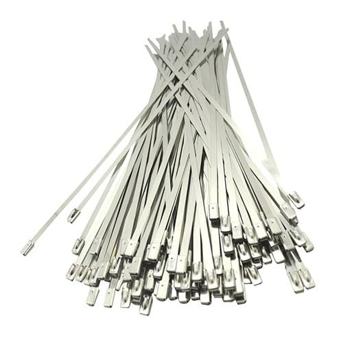 EVANEM 4.6MM 100PCS Multi-Purpose Locking Cable Metal Zip Ties, Metal Cable Ties with Rolling Self Locking, for Electricity Computer Multi Purpose Exhaust Wrap(150MM)