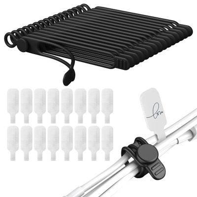 32Pcs Nearockle Cable Labels and Silicone Cable Ties Cable Management Set, Reusable 16 Cable Ties+16 Cord Labels for Electronics, Travel Home Office Desk Wire Organization (Black)