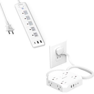 2 Prong Power Strip, WRXDMC 2 Prong to 3 Prong Outlet Adapter, 5ft Extension Cord with Polarized Plug, 1680J Surge Protector, 5 AC Outlets & 3 USB, Wall Mountable, Ideal for Non-Grounded Outlets