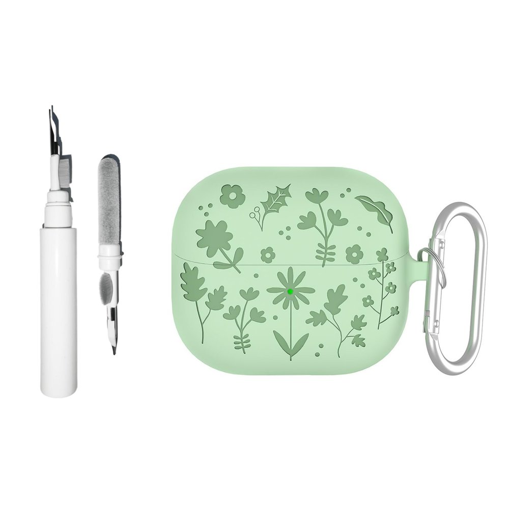 [3 in 1] TSVSXS Flower Engraved Case Compatible with Samsung Galaxy Buds3 Pro/Galaxy Buds3(2024) with Keychain, Cute Soft Silicone Protective Cover with Cleaning Kit