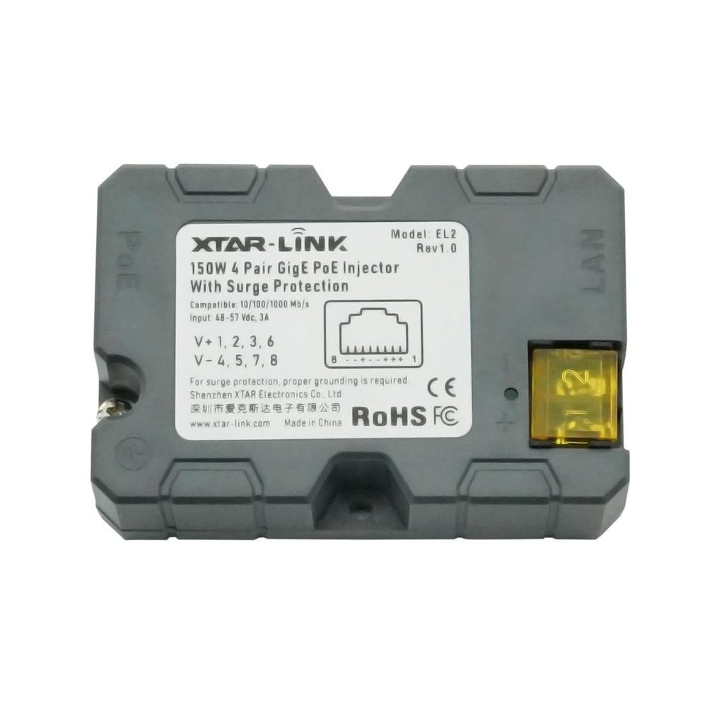150W GigE Passive PoE Injector with Surge Protection,for Starlink Dishy V2 pinout 48-57V / 3A 10/100/1000 Mb/s