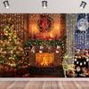 10x6.5ft Christmas Fireplace Backdrop Glitter Xmas Tree Photography Background Stockings Gifts Christmas Wreath Banner Decorations New Year Xmas Party Photo Booth Props view 2