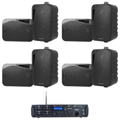 Rockville Bundle Rock Zone 8 8-Channel 1000W RMS Multi Room Receiver/Amplifier Bundle with (8) HP4S-8 BK 4" Outdoor/Indoor Home Theater Speakers w/Swivel Bracket (9 Items)