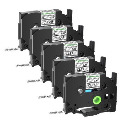 GREENCYCLE 5 Pack TZe-S121 TZ-S121 9mm 0.35" Extra Strength Label Maker Tape Compatible for Ptouch Laminated TZe-121 TZ-121 Black on Clear Label Tape for PT-D400AD PT-D410BT PT-D600