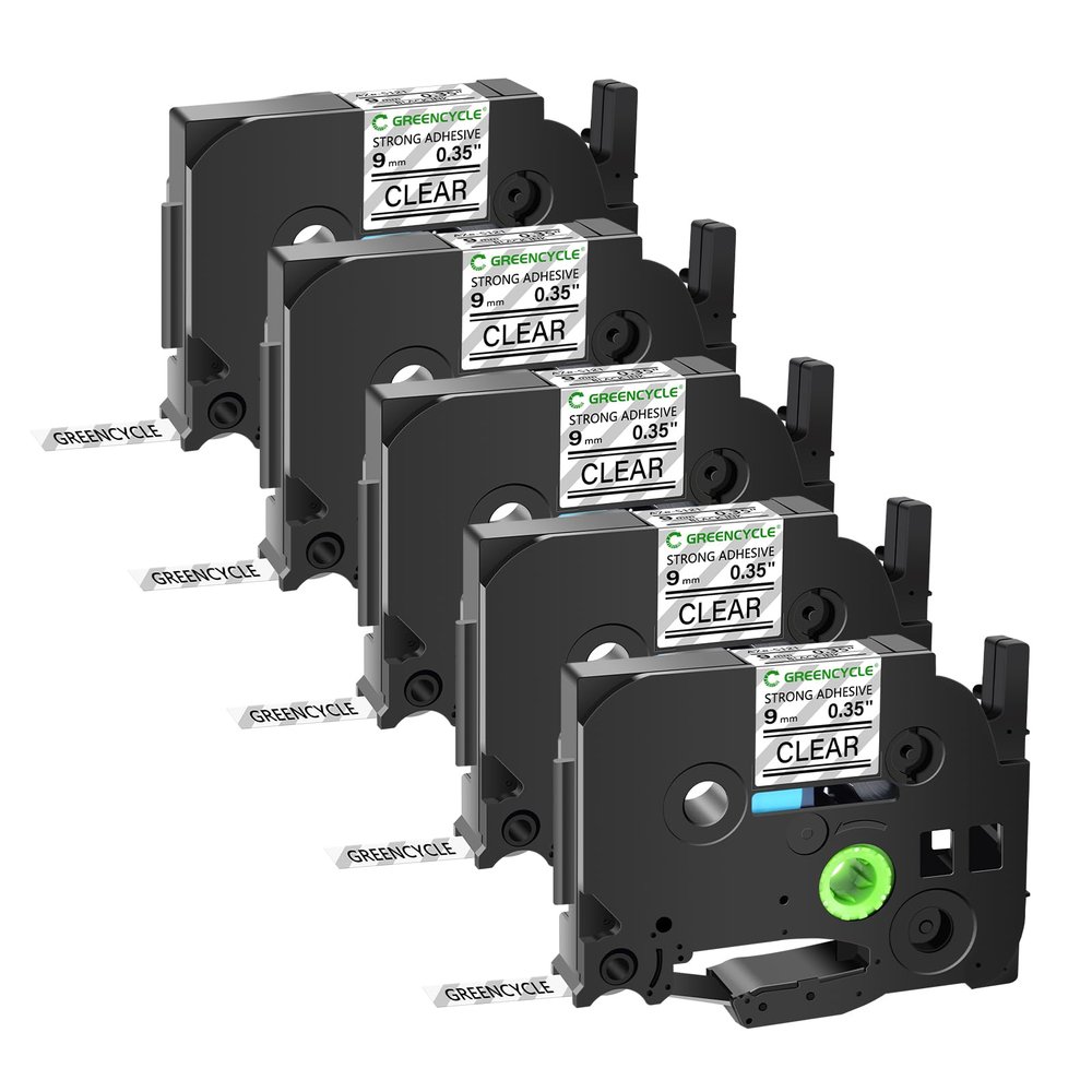 GREENCYCLE 5 Pack TZe-S121 TZ-S121 9mm 0.35" Extra Strength Label Maker Tape Compatible for Ptouch Laminated TZe-121 TZ-121 Black on Clear Label Tape for PT-D400AD PT-D410BT PT-D600