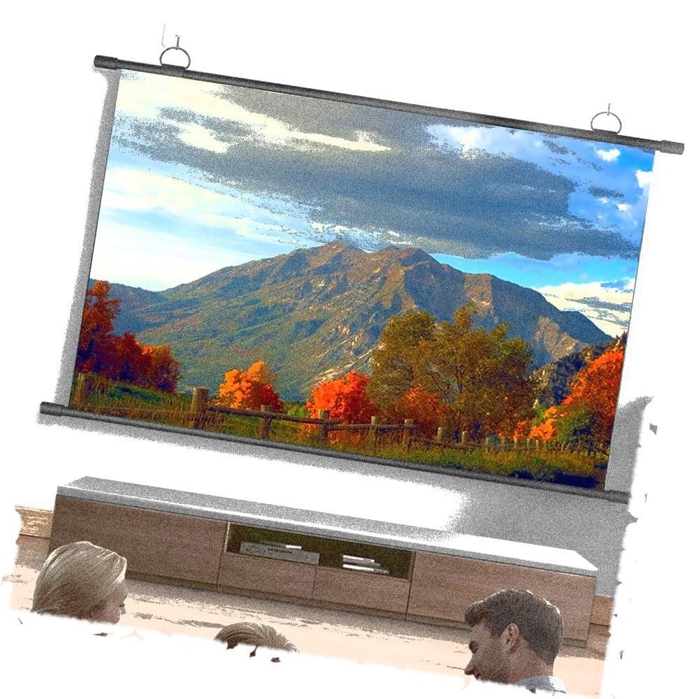 BIUBPW Pull Down Projector Screen 60" Home Projector Screen Wall Mountable 4K Ultra HD 3D Movies Screen, Office Presentation/Wedding Party(60in-4:3)