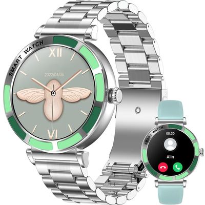 Haulvean Mingdaln 1.27 British Women's Smart Watch with Sports Fitness Tracker, with Answer/Make Calls/Pedometer, Suitable for Android and iPhone Devices, IP67 Waterproof Fitness Watch (Silver)