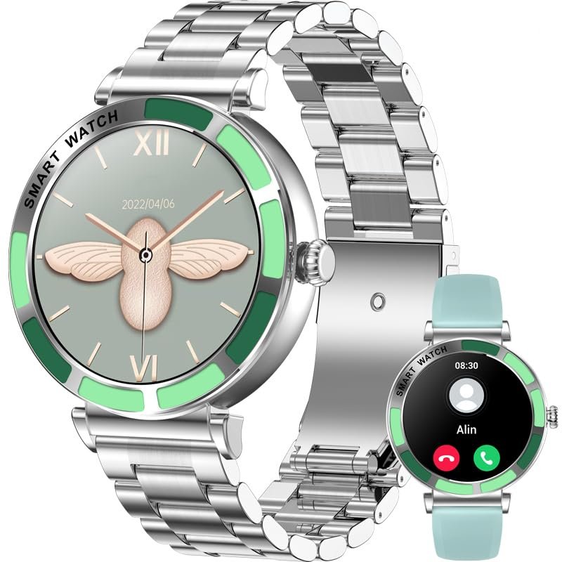 Haulvean Mingdaln 1.27 British Women's Smart Watch with Sports Fitness Tracker, with Answer/Make Calls/Pedometer, Suitable for Android and iPhone Devices, IP67 Waterproof Fitness Watch (Silver)