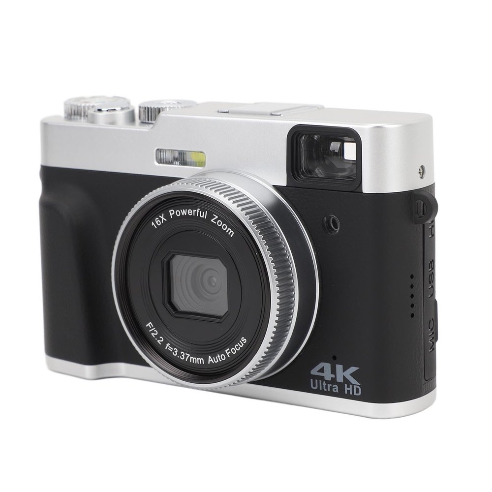 Asixxsix 4K 48MP Digital Camera, 2. Screen 16X Optical Zoom Anti Shake Retro Vlogging Camera with Flash Viewfinder Dial Compact Point and Shoot Cameras for Teens