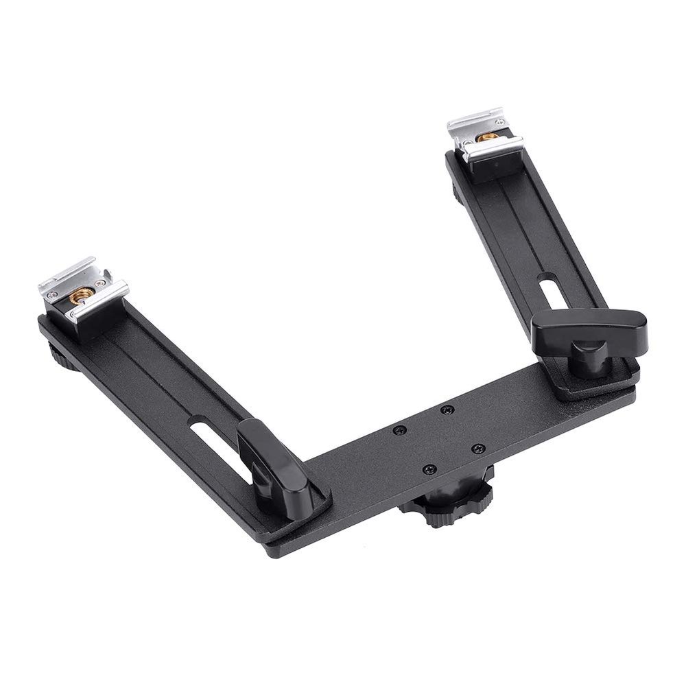 Camera Mount Aluminum 4cm Thick Flashlight Holder Foldable High Strength 3 Sections with Double Hot Shoe for Wedding