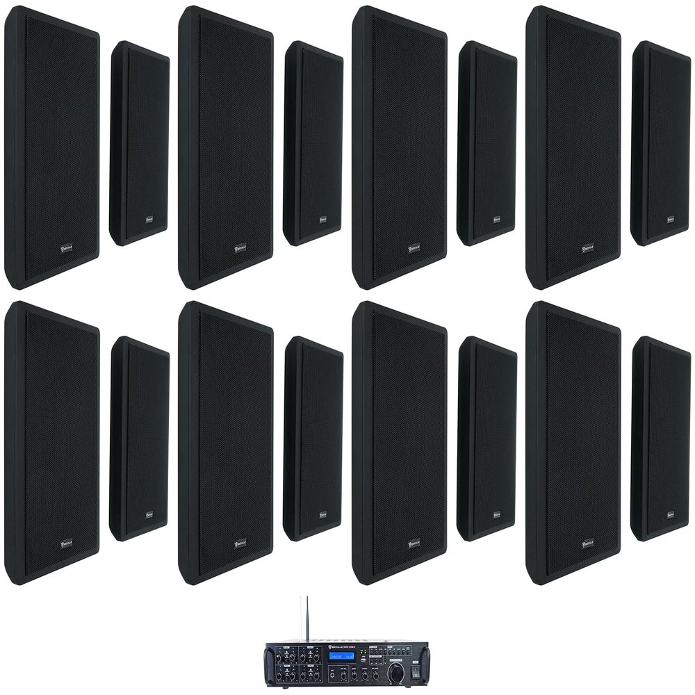 Rockville RockSlim Bundle: (4) 5.25 in 40W RMS / 240W Peak 8 Home Theater Wall Mount Slim Speakers, 9.3 x 5.7 x 3.5 in, 3.1 lbs, Rock Zone 8 8-Channel 1000W RMS Multi Room Receiver Amplifier, 5-items