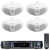 (4) Rockville D4-16 White Dual 4" 16 Ohm Outdoor Home Patio Speakers+Receiver view 1