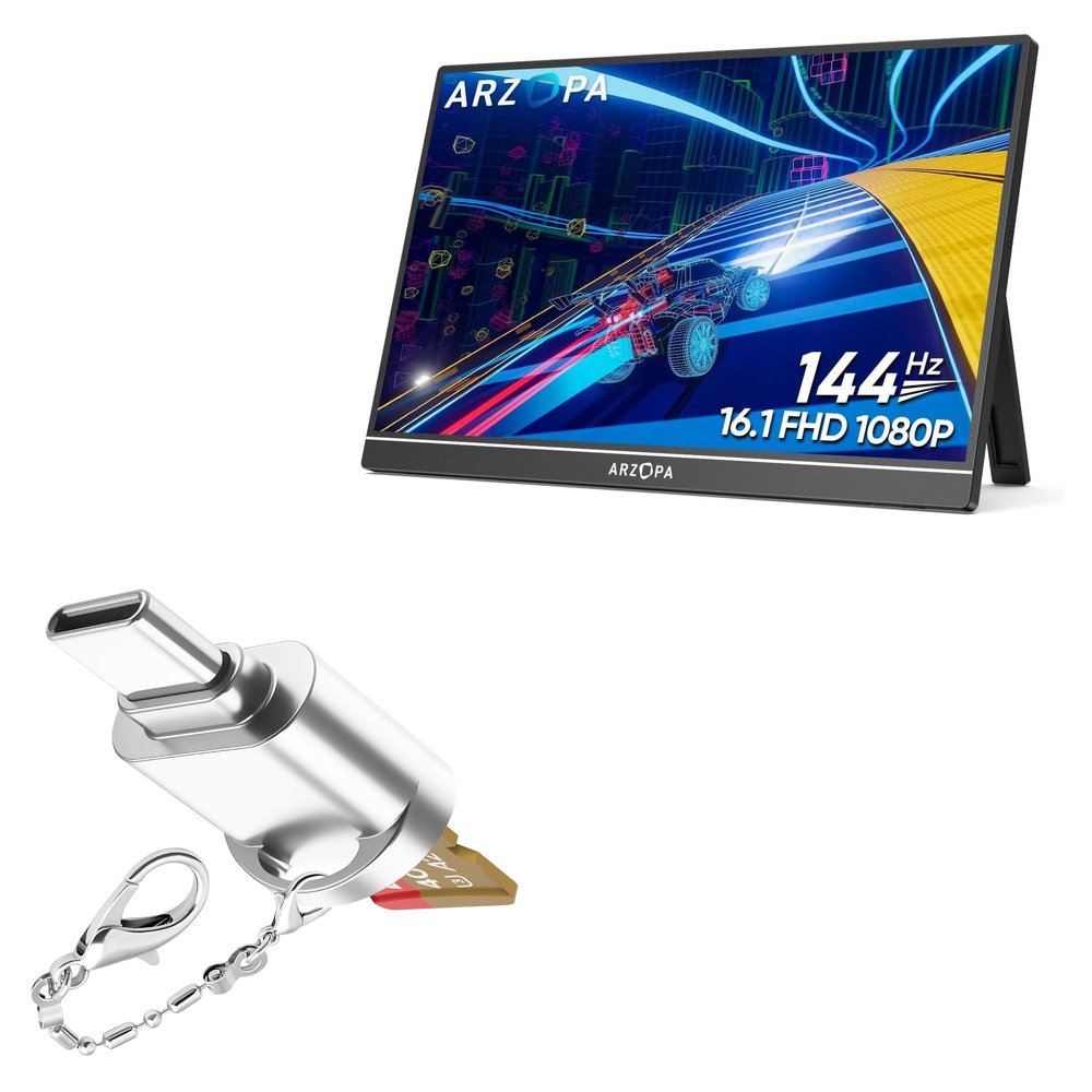 BoxWave Adapter Compatible with ARZOPA Z1FC Portable Gaming Monitor (16.1 in) - Micro SD Card miniReader, USB Type-C OTG Reader USB3.0 Adapter Keychain - Metallic Silver