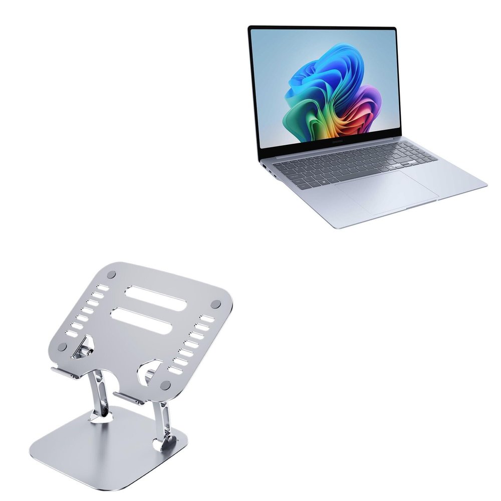 BoxWave Stand and Mount Compatible with Samsung Galaxy Book Edge (16 in) - Executive VersaView Laptop Stand, Ergonomic Adjustable Viewing Angle Metallic Riser - Metallic Silver
