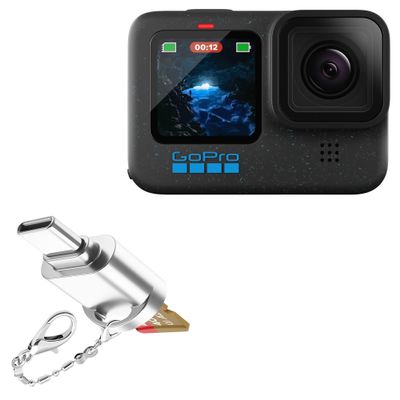 BoxWave Adapter Compatible with GoPro Hero12 (810116381272) - Micro SD Card miniReader, USB Type-C OTG Reader USB3.0 Adapter Keychain - Metallic Silver