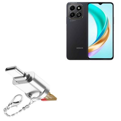 BoxWave Adapter Compatible with Honor X6b - Micro SD Card miniReader, USB Type-C OTG Reader USB3.0 Adapter Keychain - Metallic Silver