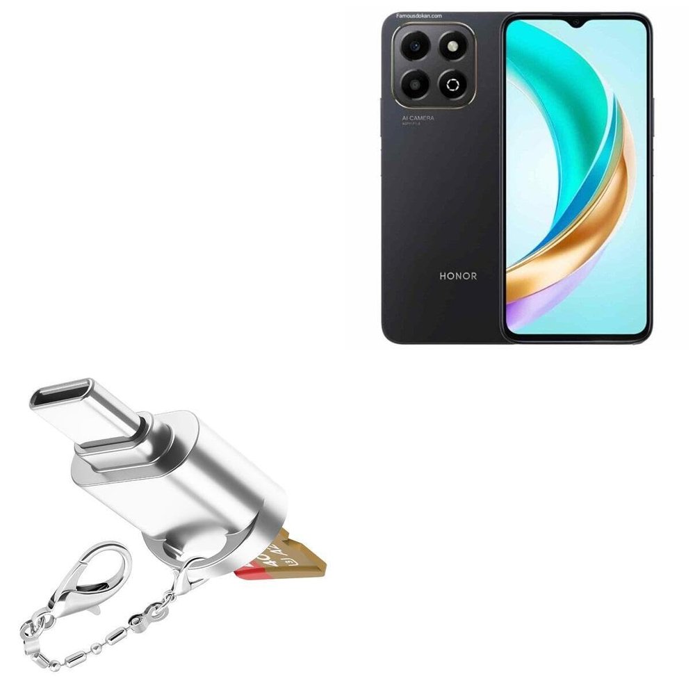 BoxWave Adapter Compatible with Honor X6b - Micro SD Card miniReader, USB Type-C OTG Reader USB3.0 Adapter Keychain - Metallic Silver