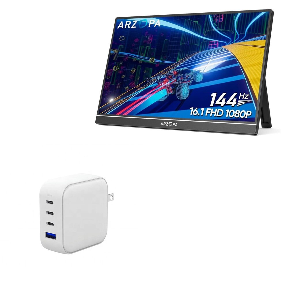 BoxWave Charger Compatible with ARZOPA Z1FC Portable Gaming Monitor (16.1 in) - PD miniCube (100W), 100W 3 PD Port Wall Charger International - Winter White