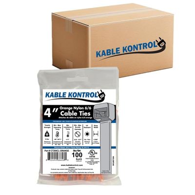 Kable Kontrol Cable Zip Ties, 4 Inch, 40000 Pcs, 18lbs Test, Orange