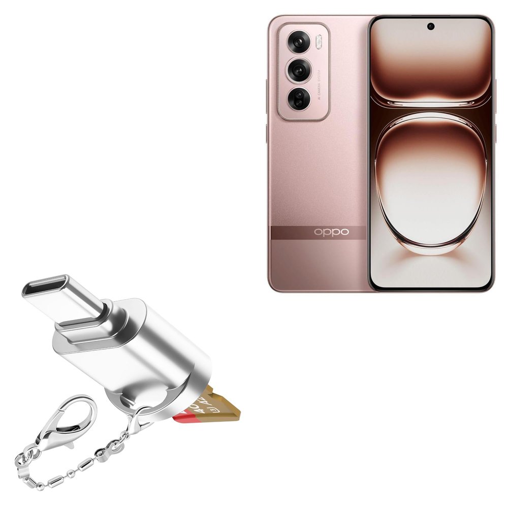 BoxWave Adapter Compatible with Oppo Reno12 Pro - Micro SD Card miniReader, USB Type-C OTG Reader USB3.0 Adapter Keychain - Metallic Silver