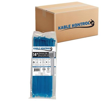 Kable Kontrol Fluorescent Blue Zip Ties 14 Inch 6,000 Pcs, 50 Lbs Tensile Strength, Bulk Pack, Self-locking Nylon Colored Cable Ties Wire Wraps for Indoor or Outdoor Use