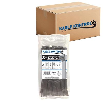 Kable Kontrol Brown Zip Ties 8 Inch 10,000 Pcs, 50 Lbs Tensile Strength, Bulk Pack, Self-locking Nylon Colored Cable Ties Wire Wraps for Indoor or Outdoor Use