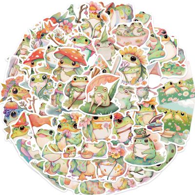 50 PCS Cartoon Frog Stickers Cute Animal Green Vinyl Decals for Adult Teen Kids Cup Water Bottles Laptop Luggage Computer Mobile Phone Guitar Skateboard Decoration (Frog)