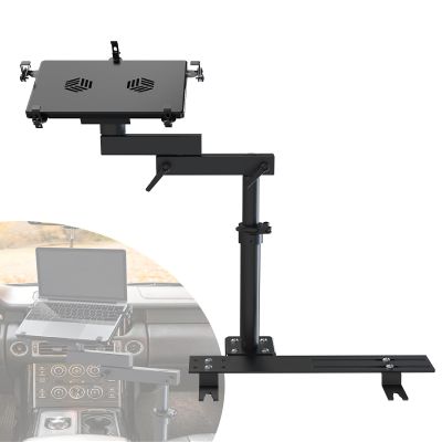 SPIRRELAB Car Laptop Mount with 2 Cooling Fans, No-Drill Adjustable Vehicle Computer Mount for Trucks, Vans, Heavy Duty Aluminum Laptop Holder for Work on The Go