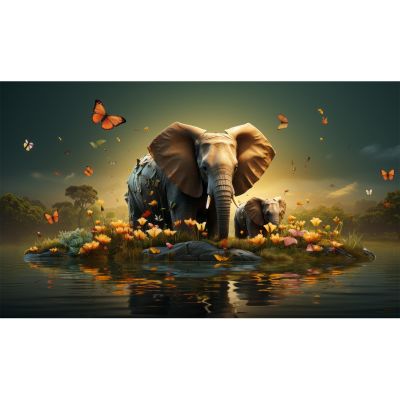 Elephant Backdrop World Day of Wild Fauna and Flora Photography Background Elephant on Island Lake Lush Green Tropical Forest Backdrops for Boys Birthday Party Table Decor Banner Props 15x8ft
