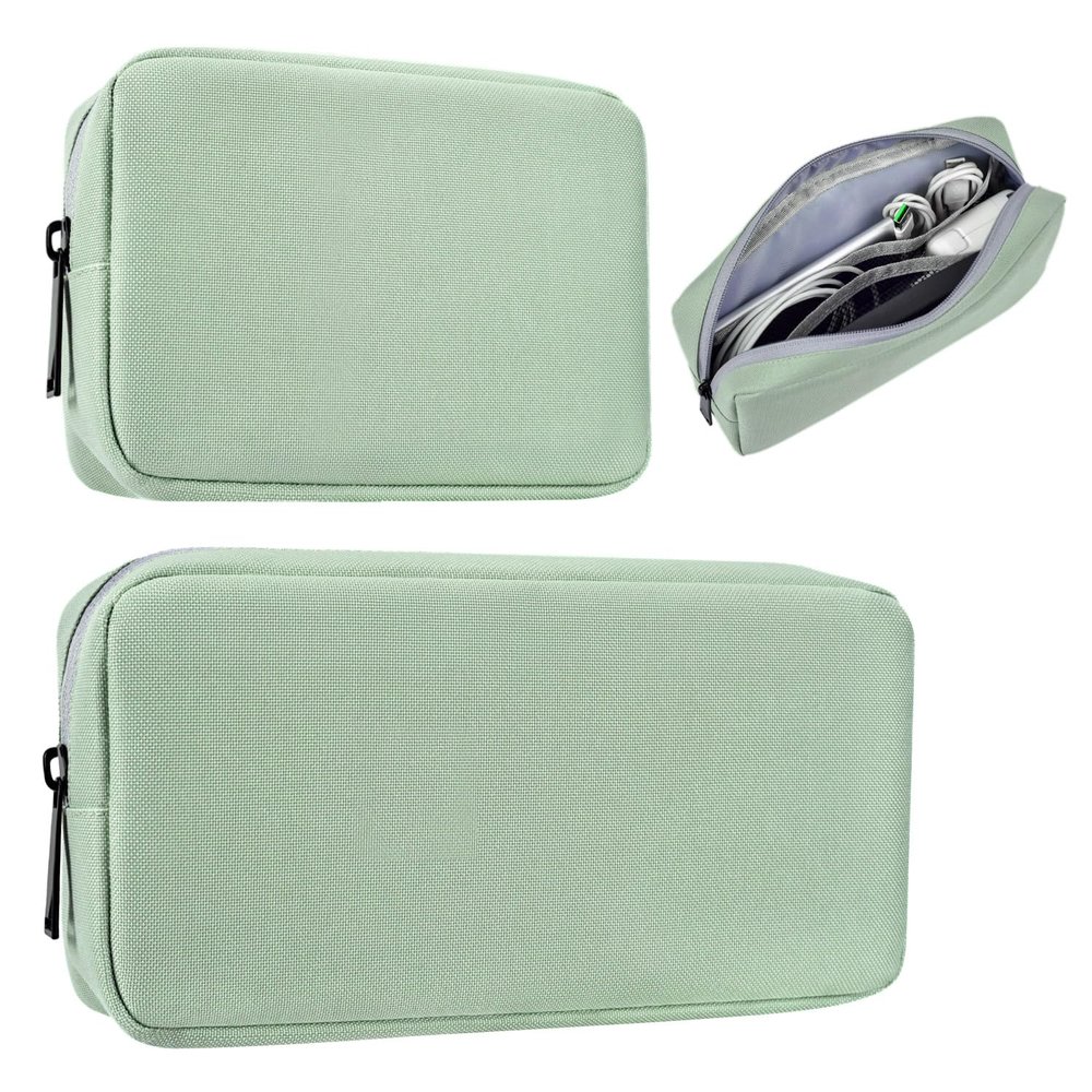 imComor Universal Electronics Accessories Case Bag, 2-Pack Portable Soft Carrying Case Bag Pouch Wire Cable Organizer for Hard Drive, Power Adapter, Laptop Mouse, Cosmetics Kit, Small+Big-Mint Green