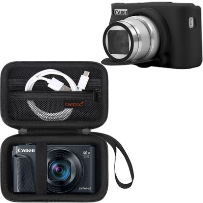 Canboc Hard Case for Canon PowerShot SX740 SX730 Bundle with SX740 Soft Silicone Cover, Black