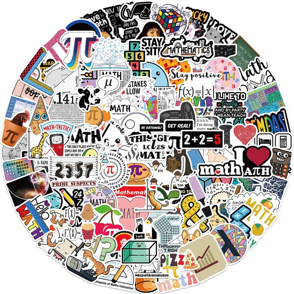 100Pcs Funny Math Stickers Maths Related Cartoon Stickers Water Bottles Laptop Car Decal - Perfect Gifts for Teenagers (Math)