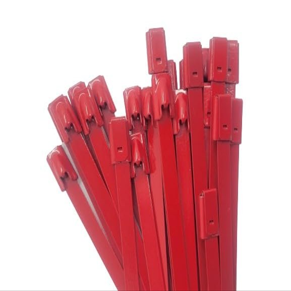 Indus Hardware PVC Coated Color T316 Stainless Steel Wire Cable Zip Ties Metal Heavy Duty Exhaust Wrap Ball Lock Band Tie Wraps Sizes 8, 12, 14, 18"" (50, Red 14""(4.6 x 350 mm))