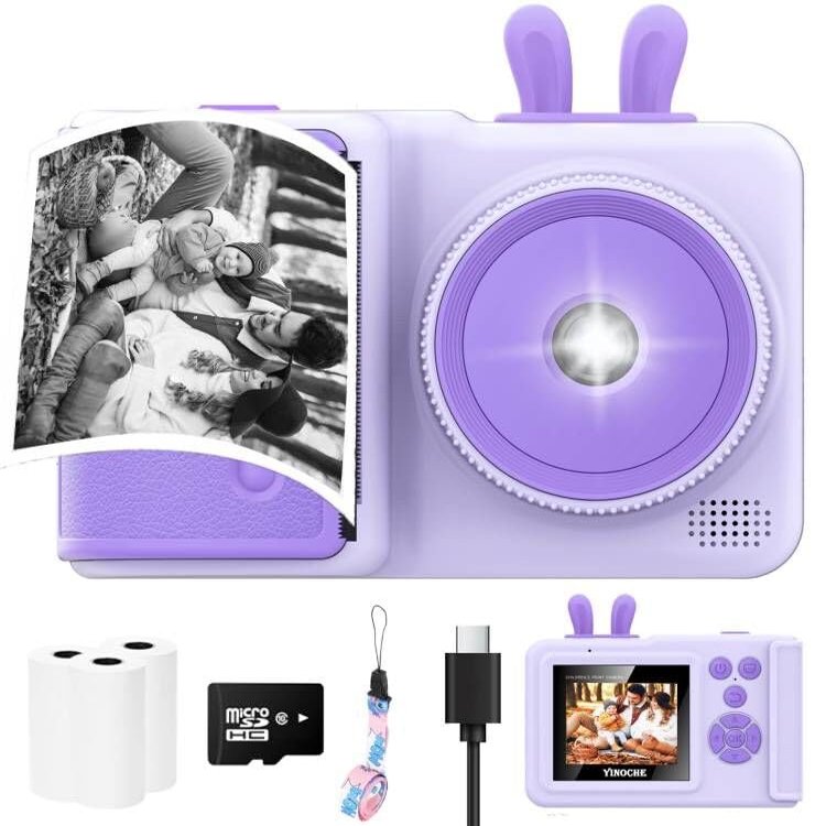 YINOCHE Kids Camera Instant Print, Camera for Kids with Printable Photos, Toddler Camera Toys for Children Ages 3-14, Digital Camera Birthday Gifts for Girls (Purple)