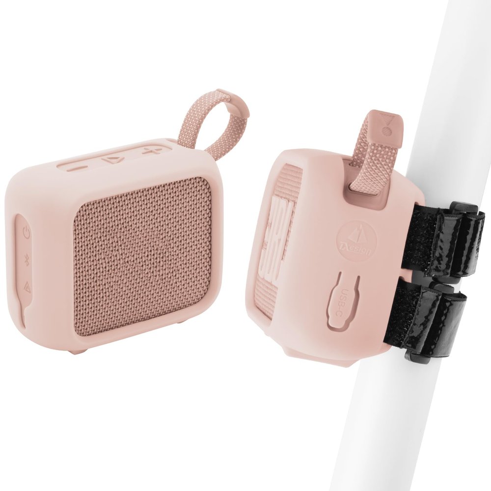 TXEsign Silicone Case for JBL Go 4, Go 4 Protective Cover, Travel Carrying Pouch w Anti-Dust Charging Cover Speaker Mount Strap (Pink)