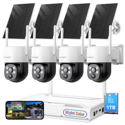 XMARTO 0-Light Night Color Solar Security Camera System, 2K HD Wireless PTZ, AI Tracking, WiFi6 Long Range, 10CH Expandable 4K NVR with 1TB HDD, HDMI Monitor/TV View, Mobile Access, 0 Monthly Fee