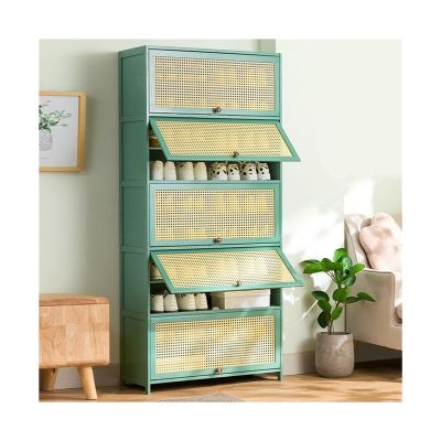 RENEESME Shoe Rack Shoe Cabinet - Multi Layer Bamboo Shoe Storage Cabinet, Free Standing Shoe Organizer with Flip-up Doors, for Hallway Bedroom Entryway Shoe Organizer Rack(70x33x172CM)