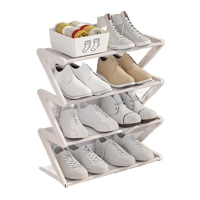 RENEESME Shoe Rack 4-Tiers Shoe Rack, Freestanding Shoe Organizer with Thickened Steel Pipes, Multifunctional Shoe Storage Shelf for Entryway, Hallway Shoe Organizer Rack(White l42cm)