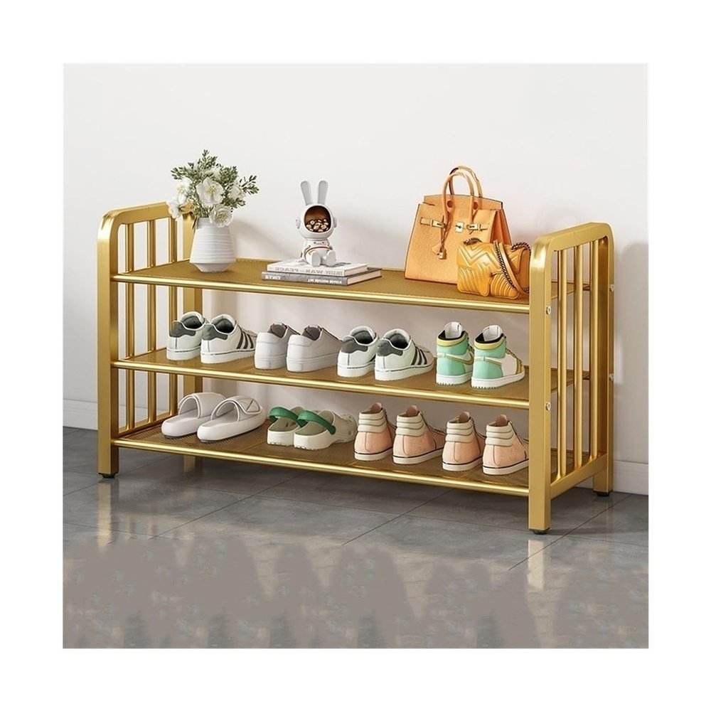 Shoe Rack Shoe Rack for Entryway, 3/4/5 Tiers Metal Mesh Freestanding Shoe Organizer, Space Saving Shoe Storage Shelf for Hallway, Living Room,Closet(Black/Gold) Shoe Organizer Rack(Gold,3-Layers 80cm