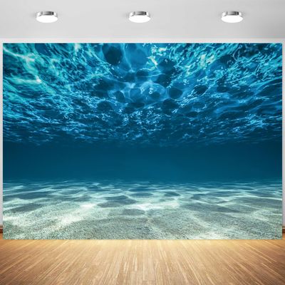 10x6.5ft Deep Underwater Blue Ocean Backdrop Under The Sea Seabed Scene Photography Background Undersea Theme Birthday Baby Shower Party Banner Decorations Photo Booth Props