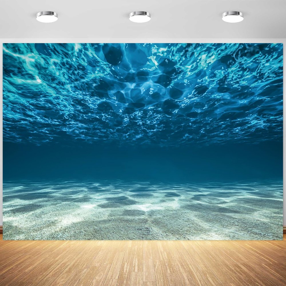 10x6.5ft Deep Underwater Blue Ocean Backdrop Under The Sea Seabed Scene Photography Background Undersea Theme Birthday Baby Shower Party Banner Decorations Photo Booth Props