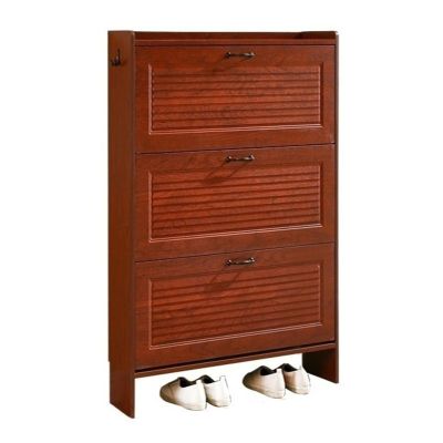 RENEESME Shoe Rack Slim Shoe Cabinet, Freesanding Shoe Organizer with 3 Flip Drawers, Space Saving, Entryway Shoe Storage Cabinet with Side Hook Shoe Organizer Rack(85x17x120CM)