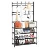 RENEESME Shoe Rack 5-Tier Coat and Shoe Rack, Entryway Coat Rack with 8 Hooks, Multifunctional Metal Shoe Rack Organizer for Bedroom Hallway Office Shoe Organizer Rack(80cm) view 1